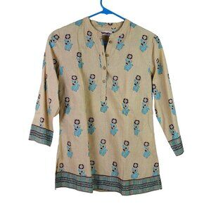 Fabindia Casual Cotton Henley Blouse Beige XS